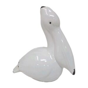 Ceramic Pelican Figurine White Statue Beach House Distressed Decor Coastal U251